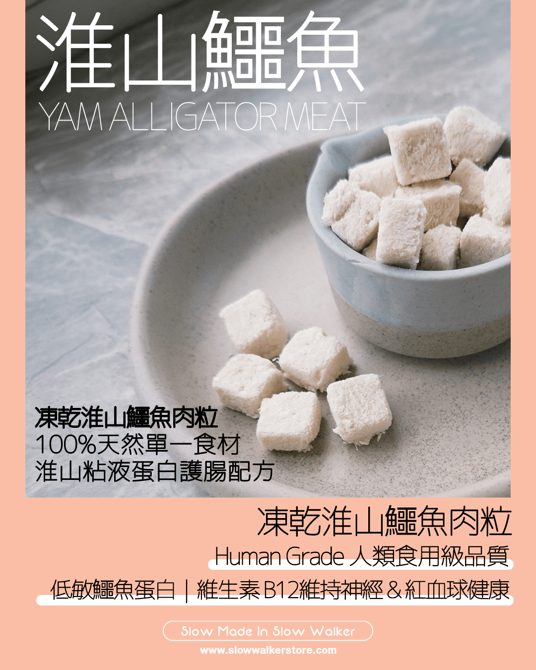 Freeze Dried Yam Alligator Meat 凍乾淮山鱷魚肉粒 - Slow Walker Store